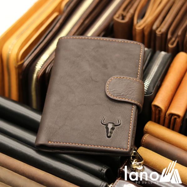 Ví da nam logo đầu trâu có khóa bấm dày dặn thời trang VDN015