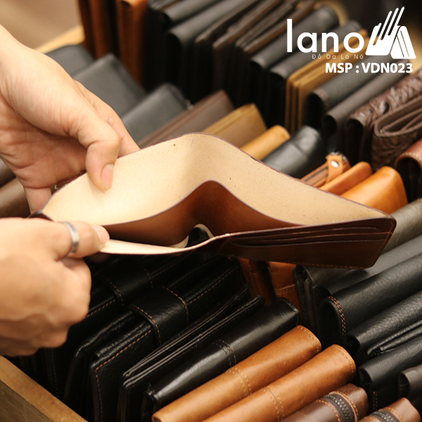 Ví da nam thủ công khâu tay da bò xịn VDN23 dáng ngang - bên trong