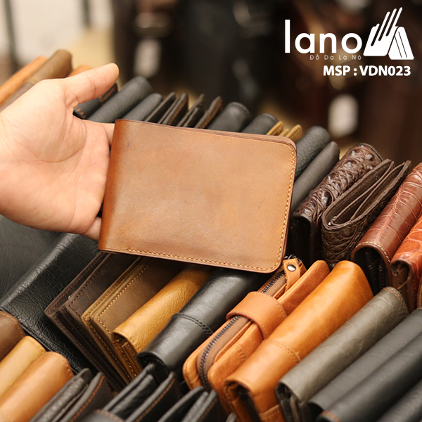 Ví da nam thủ công khâu tay da bò xịn VDN23 dáng ngang