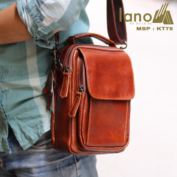 Túi da nam đeo chéo mini loại nhỏ KT75 đeo vai