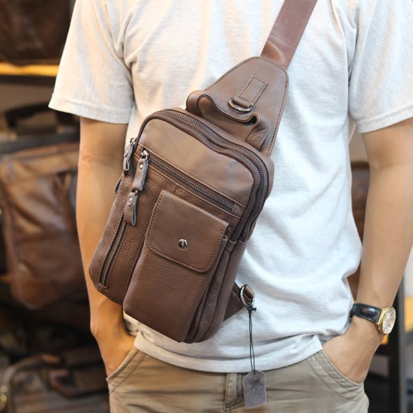 Túi đeo trước ngực nam Lano da bò thật 100% TDL37 đeo chéo