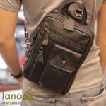 Túi đeo trước ngực nam Lano da bò thật 100% TDL37 đen - đeo lưng