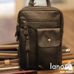 Túi đeo trước ngực nam Lano da bò thật 100% TDL37 đen