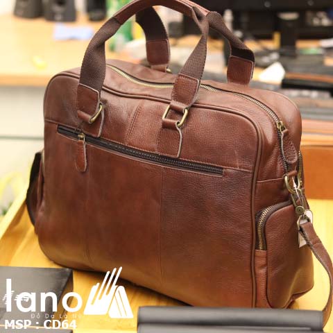 Cặp da nam Lano đựng Laptop 15 inch da bò thật thời trang bụi bặm CD64 - mặt sau