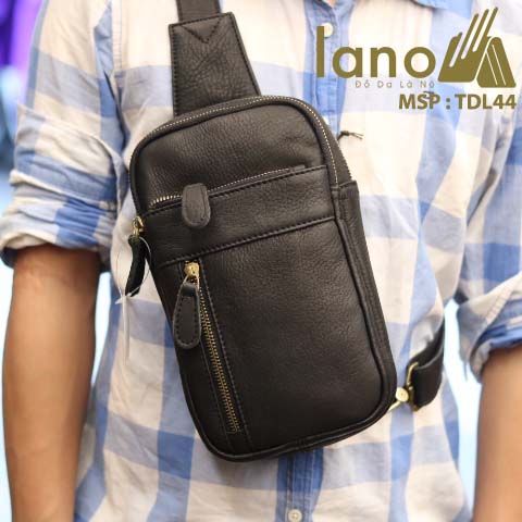 Túi da đeo chéo trước ngực nam Lano thời trang cao cấp TDL44 - đen đeo trước ngực