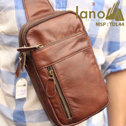Túi da đeo chéo trước ngực nam Lano thời trang cao cấp TDL44 - nâu đỏ đeo trước ngực