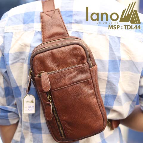 Túi da đeo chéo trước ngực nam Lano thời trang cao cấp TDL44 - nâu đỏ đeo sau lưng