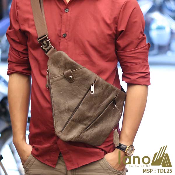 Túi da đeo ngực nam Lano thời trang độc đáo TDL25 - đeo trước ngực