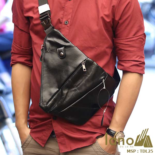 Túi da đeo ngực nam Lano thời trang độc đáo TDL25 - đeo trước ngực