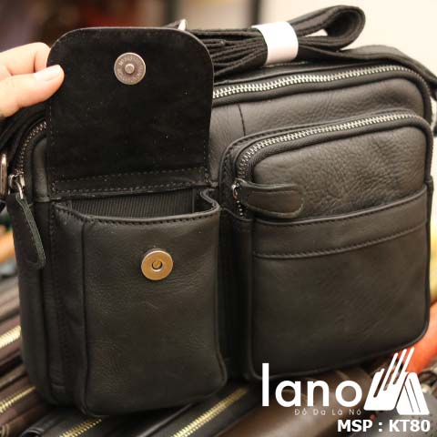 Túi đeo chéo nam công sở Lano da bò thời trang tiện lợi KT80 - ngăn ngoài