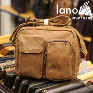 Túi đeo chéo nam Lano da bò thật thời trang bụi bặm KT81 - vàng bò