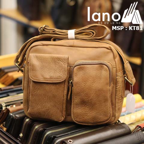 Túi đeo chéo nam Lano da bò thật thời trang bụi bặm KT81 - vàng bò