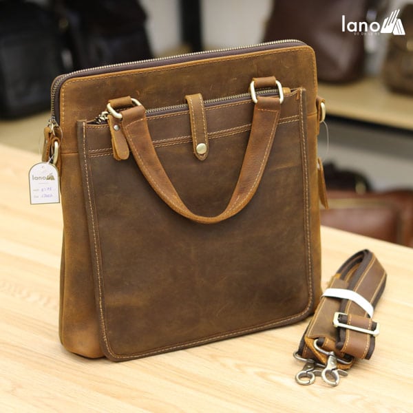 Túi xách nam công sở Lano da bò sáp đeo chéo xách tay KT78 nhìn nghiêng