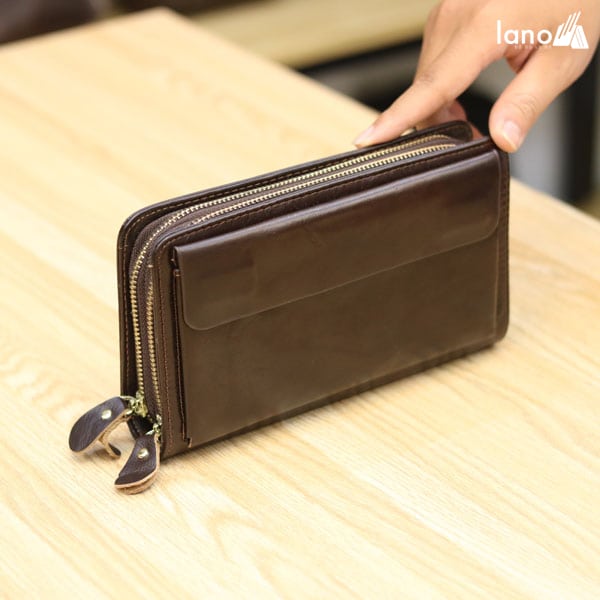 Ví da nam cầm tay Lano 2 khóa kéo sang trọng lịch lãm VCTN029 nghiêng