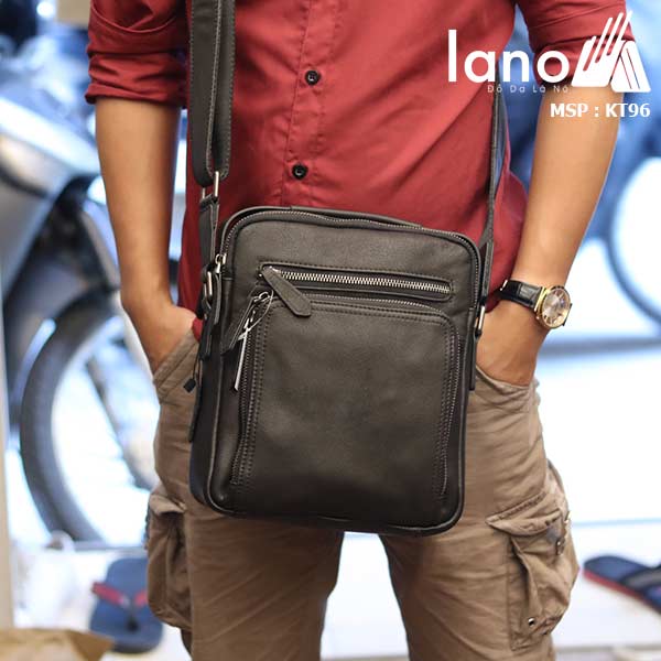Túi da đeo chéo Lano dạng hộp đẳng cấp lịch lãm KT96 đen - đeo chéo