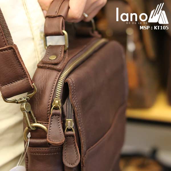 Túi da đeo chéo nam Lano lịch lãm cuốn hút KT105 nâu - xách tay