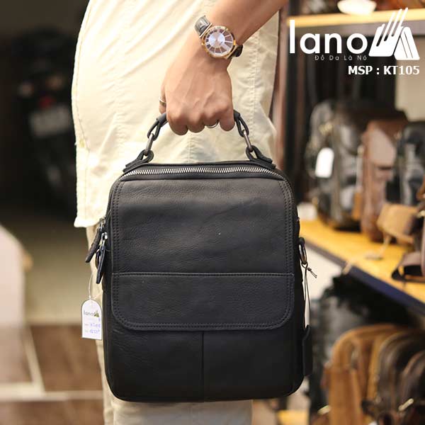 Túi da đeo chéo nam Lano lịch lãm cuốn hút KT105 đen -xách tay