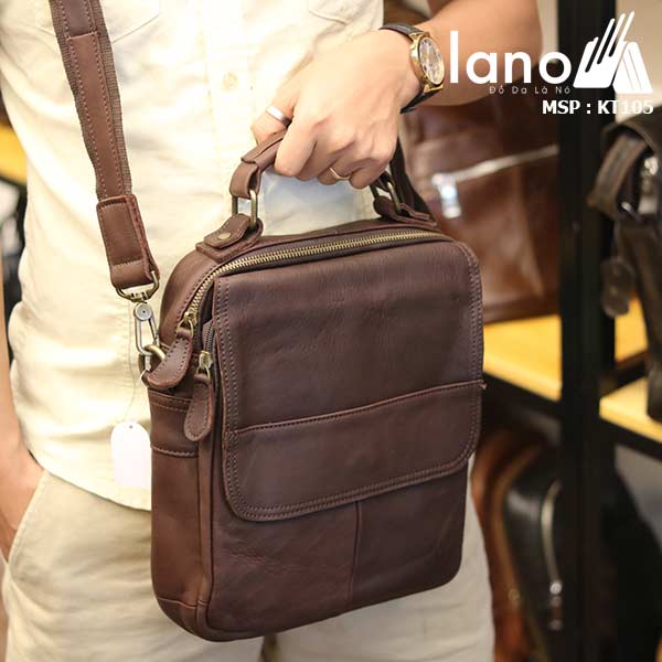 Túi da đeo chéo nam Lano lịch lãm cuốn hút KT105 nâu - xách tay