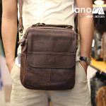 Túi da đeo chéo nam Lano lịch lãm cuốn hút KT105 nâu - đeo trước