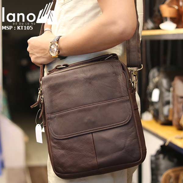 Túi da đeo chéo nam Lano lịch lãm cuốn hút KT105 nâu - đeo chéo