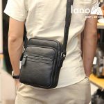 Túi da nam đeo chéo giá rẻ Lano sang trọng thời trang KT106 đen - đeo lưng