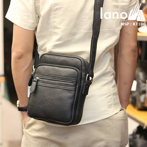 Túi da nam đeo chéo giá rẻ Lano sang trọng thời trang KT106 đen - đeo lưng
