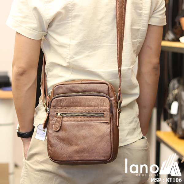 Túi da nam đeo chéo giá rẻ Lano sang trọng thời trang KT106 nâu - đeo lưng