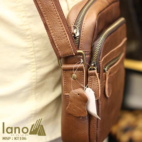 Túi da nam đeo chéo giá rẻ Lano sang trọng thời trang KT106 nâu - đeo chéo