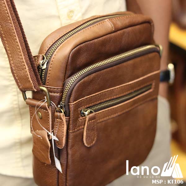 Túi da nam đeo chéo giá rẻ Lano sang trọng thời trang KT106 nâu - đeo chéo