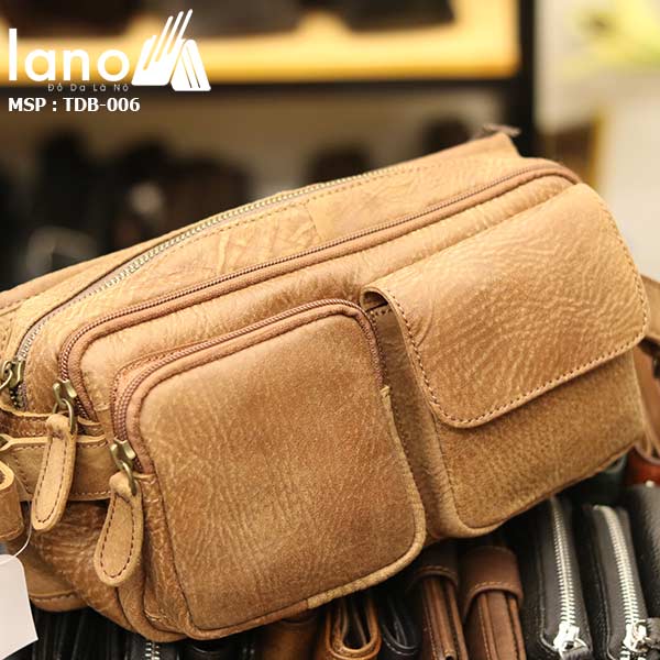 Túi đeo bụng nam da bò nhỏ gọn tiện lợi TDB006 nghiêng