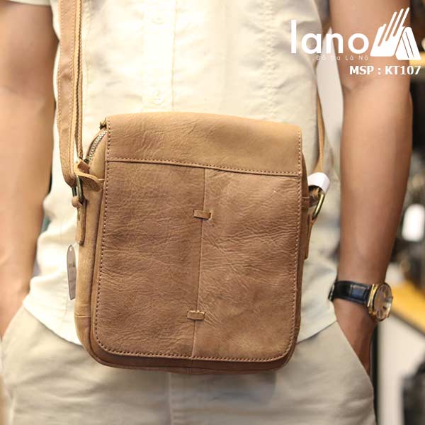 Túi đeo chéo nam da bò cao cấp Lano sang trọng thời trang tiện lợi KT107 - đeo trước