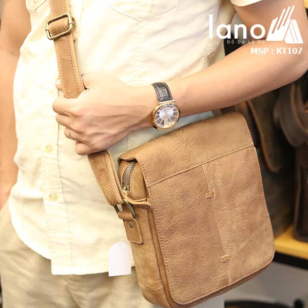 Túi đeo chéo nam da bò cao cấp Lano sang trọng thời trang tiện lợi KT107 - đeo chéo