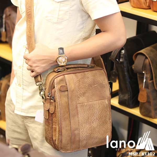 Túi đeo chéo nam da bò thật Lano thời trang cao cấp KT102 - đeo chéo