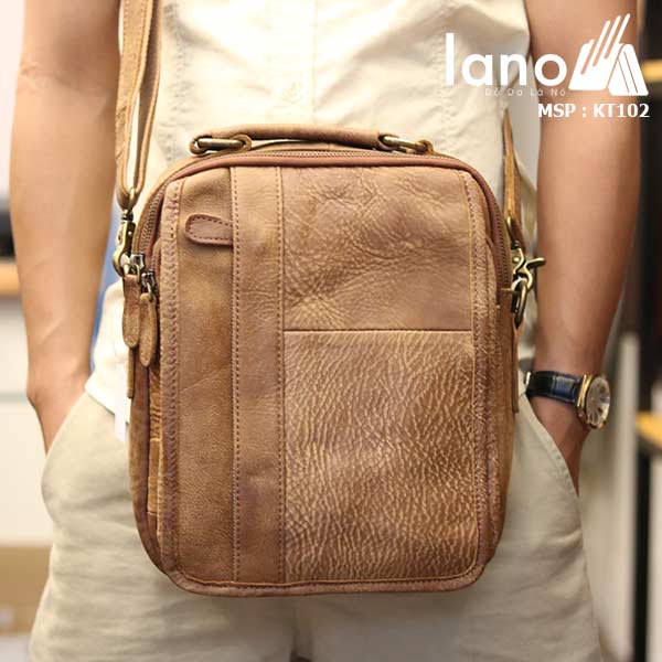 Túi đeo chéo nam da bò thật Lano thời trang cao cấp KT102 - đeo trước