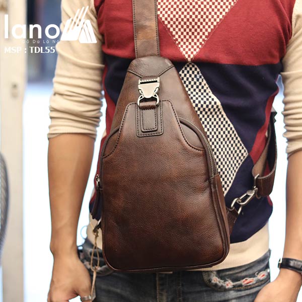 Túi đeo ngực nam da bò thời trang cao cấp mẫu mới 2018 TDL55 nâu - đeo ngực