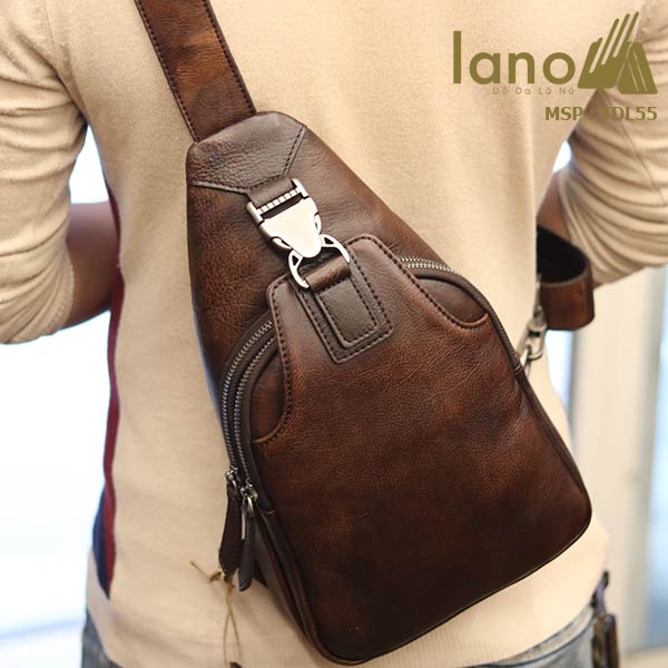 Túi đeo ngực nam da bò thời trang cao cấp mẫu mới 2018 TDL55 nâu - đeo lưng