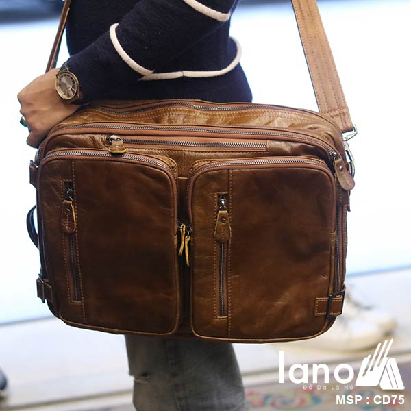 Cặp da cao cấp Lano thời trang Tiện Dụng CD75 nâu vàng - đeo chéo