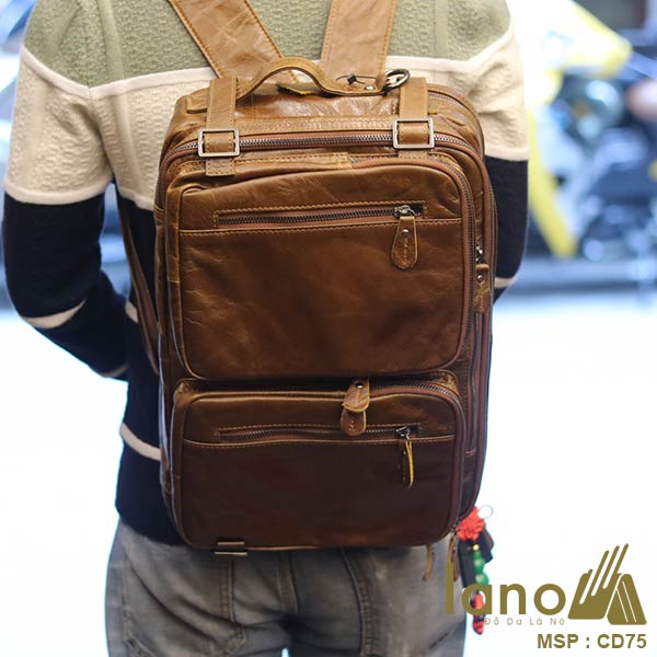 Cặp da cao cấp Lano thời trang Tiện Dụng CD75 nâu vàng - balo