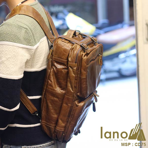 Cặp da cao cấp Lano thời trang Tiện Dụng CD75 nâu vàng - balo