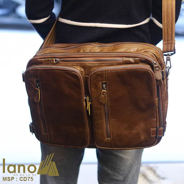 Cặp da cao cấp Lano thời trang Tiện Dụng CD75 nâu vàng - đeo chéo sau lưng