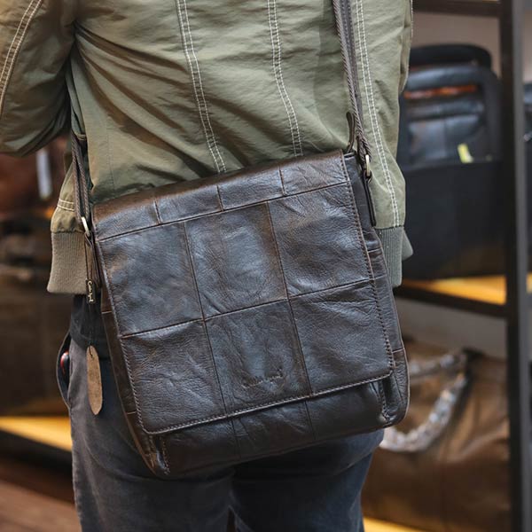 Túi da đeo chéo đựng iPad Lano da bò thật nắp đậy KT136