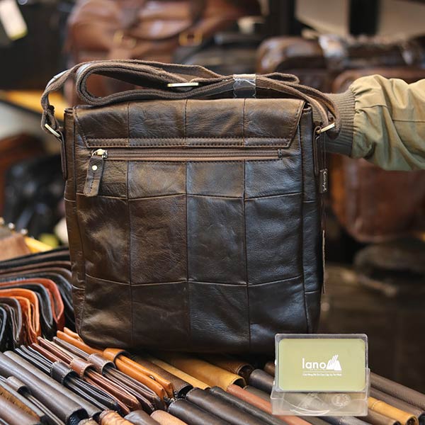 Túi da đeo chéo đựng iPad Lano da bò thật nắp đậy KT136