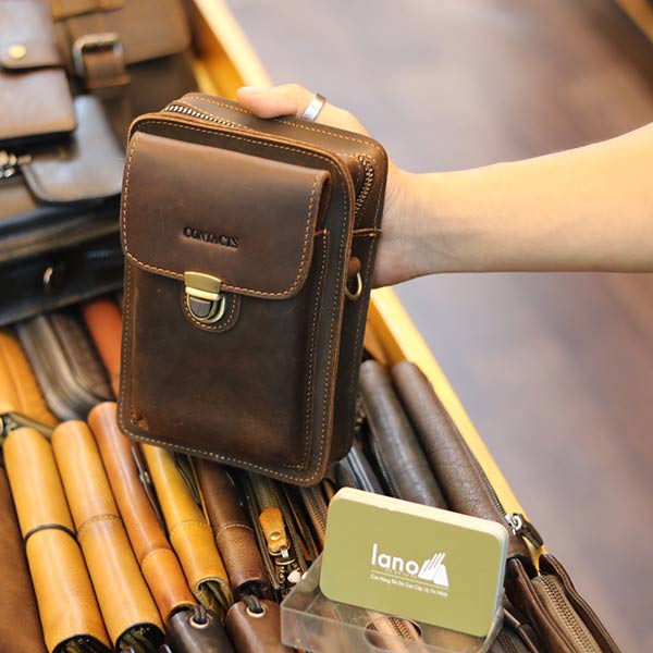 Túi da Lano đeo chéo hông mini chính hãng Contact KT147