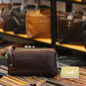 Túi cầm tay nam dạng hộp Lano da bò thật xách tay cao cấp CLT20