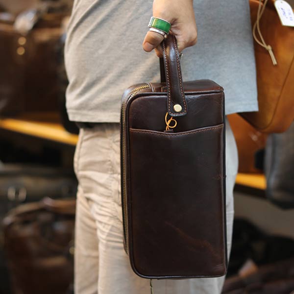 Túi cầm tay nam dạng hộp Lano da bò thật xách tay cao cấp CLT20