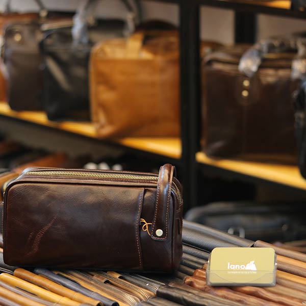 Túi cầm tay nam dạng hộp Lano da bò thật xách tay cao cấp CLT20 khoá số