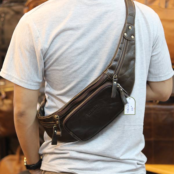 Túi da bao tử đeo bụng cho nam chính hãng Contact TDB011 đeo chéo