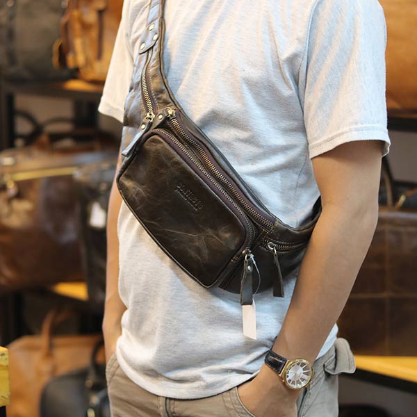 Túi da bao tử đeo bụng cho nam chính hãng Contact TDB011 đeo chéo