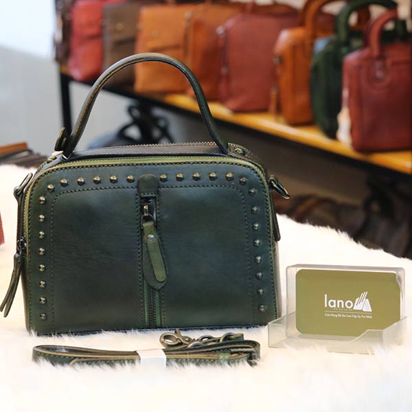 Túi xách nữ đinh tán viền da thật Handmade TXN026