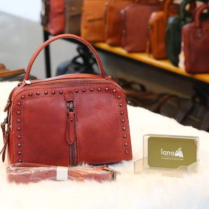 Túi xách nữ đinh tán viền da thật Handmade TXN026